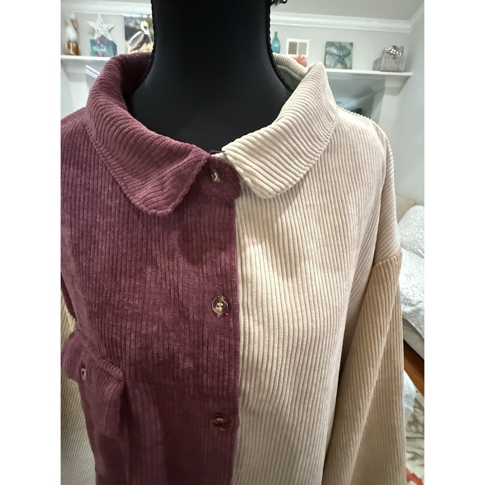 Nasty Gal Colorblock Corduroy Long Sleeve Shirt Dress Sz 18 Indie Sleaze - Picture 5 of 8